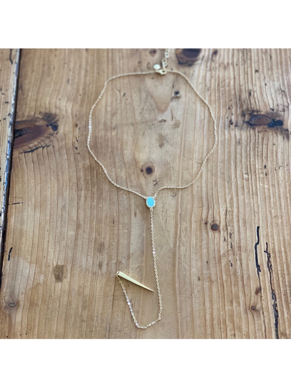 Melinda Maria Gold Lariat Necklace with Turquoise Stone